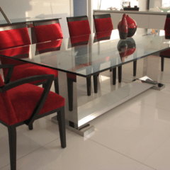 Mesa de hierro con tapa de vidrio rectangular a medida 02