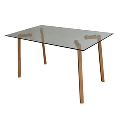 Mesa de comedor con patas en madera y tapa de vidrio 53