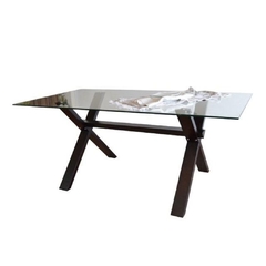 Mesa de comedor con patas oscuras y tapa de vidrio 46 - comprar online