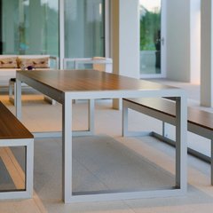 Mesa comedor con bancos de exterior 09