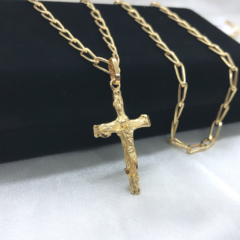 Corrente Masculina Com Elos Longos e Pingente Crucifixo Em Ouro 18kl/750 - Design Joias