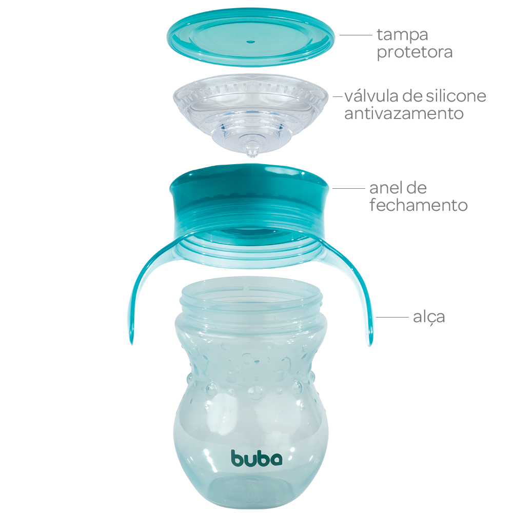 Copo De Treinamento 360º Valvula Antivazamento E Alça Verde - Buba