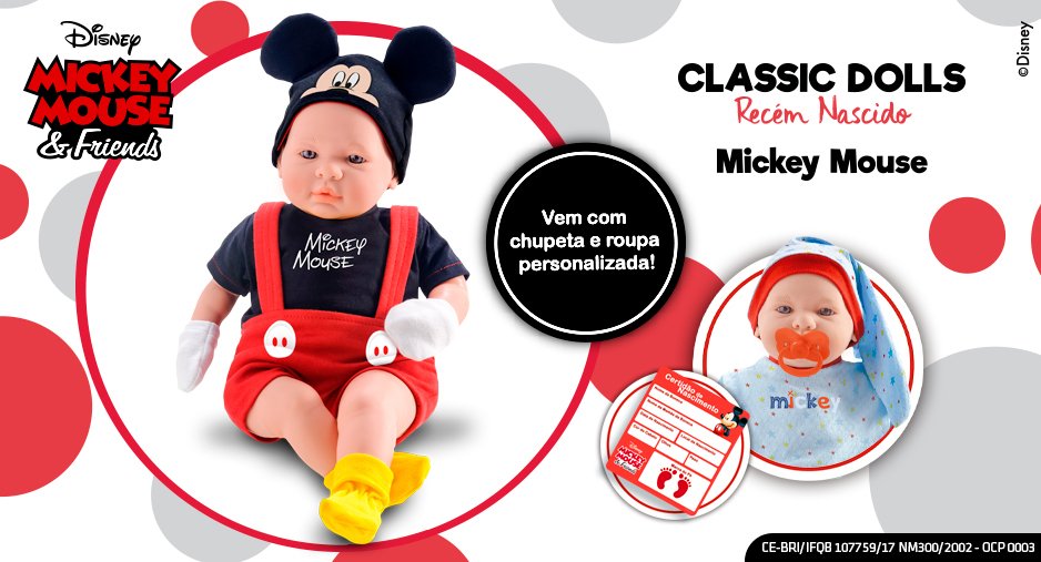 02 Bonecos Bebê Reborn Minnie E Mickey Acessórios