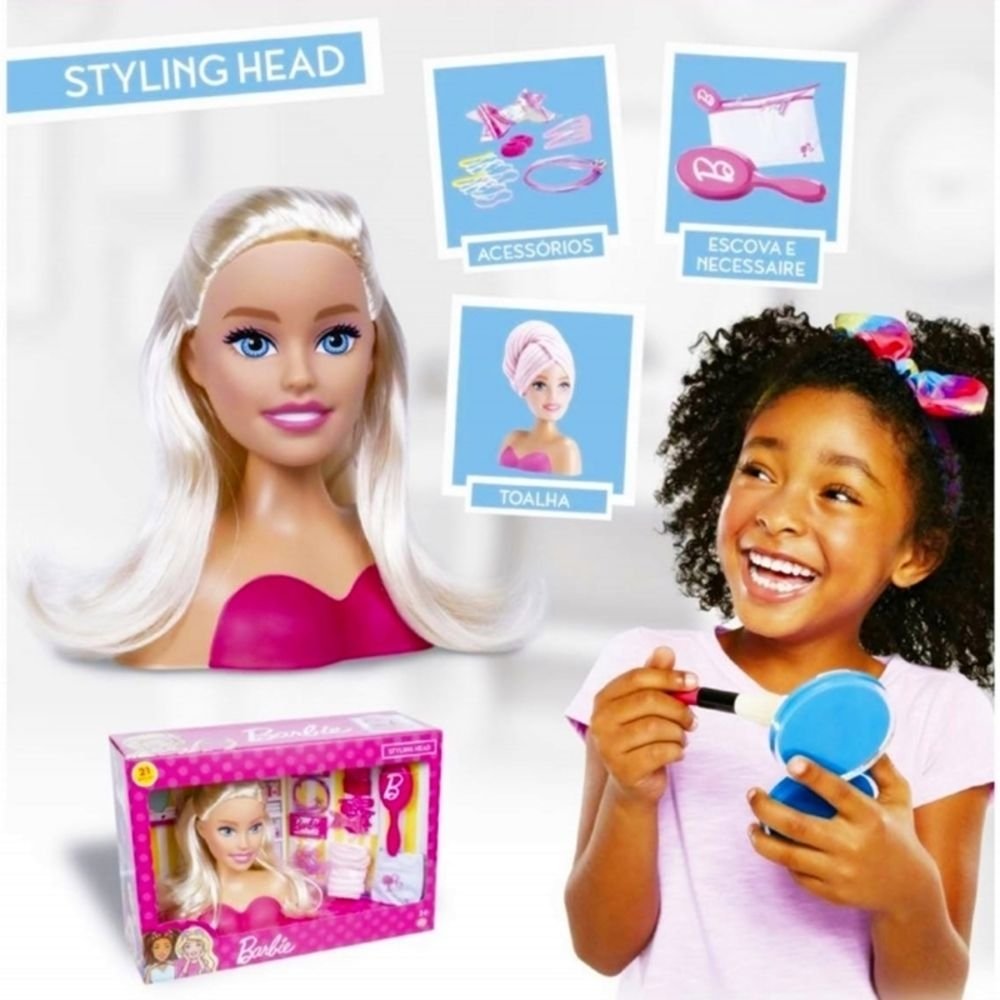 Boneca Barbie Styling Head Faces Busto Barbie Acessórios E