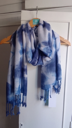 Set Pashmina Shibori Ao + Collar Mariposa lo - comprar online