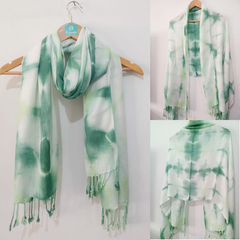 Pashmina shibori Hojas verdes - comprar online