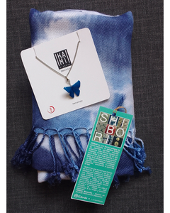 Set Pashmina Shibori Ao + Collar Mariposa lo
