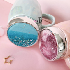 TAZA CON TAPA TORNASOL GLITTER