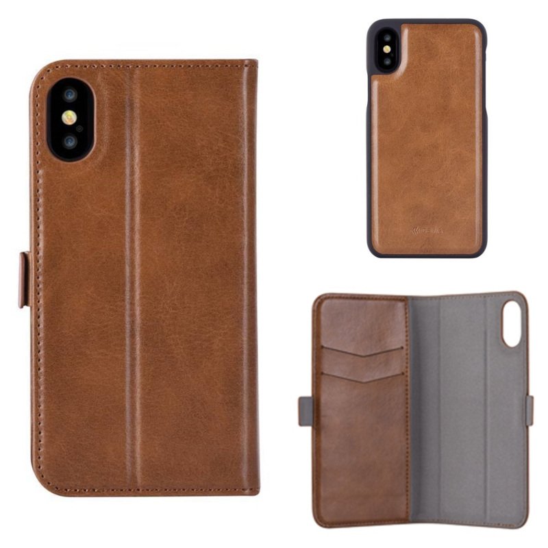 Capa Carteira Devia Magic 2 em 1 Couro PU para IPhone X / XS - Marrom