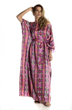 Kaftan longo em cetim de seda