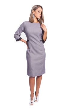 Vestido midi clássico em tweed pied de poule - comprar online