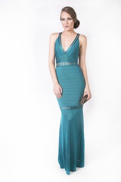 Vestido longo verde em bandage - comprar online