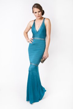 Vestido longo verde em bandage - Donna Brasiliana