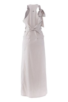 Vestido longo em linho com detalhes de botões e laço - Donna Brasiliana