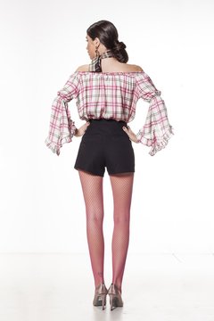 Short em couro com sarja - Donna Brasiliana