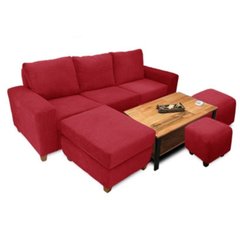 Sillón esquinero móvil Premium 3 cuerpos tapizado en Pana más mesa ratona y 2 puff