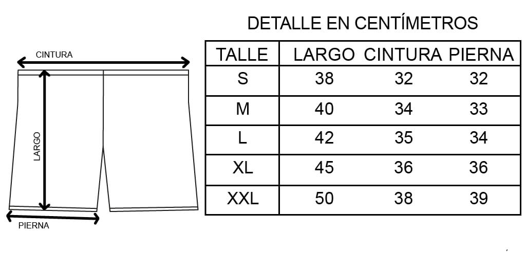 Tabla de Talles Short Odea Odpro Flex