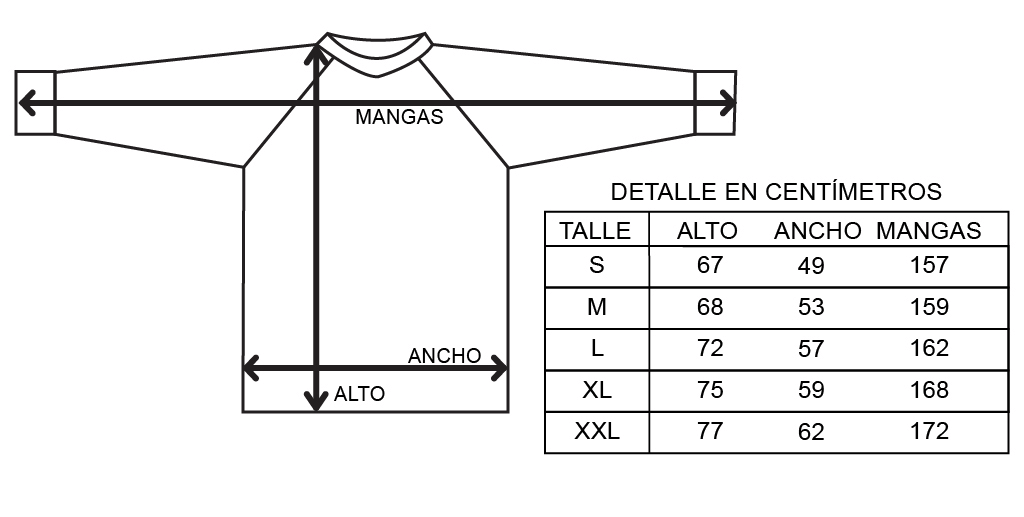 Tabla de Talles Buzos Black Crown Berlin