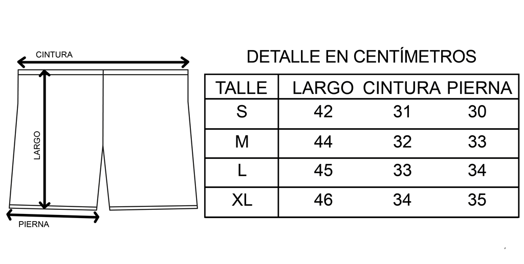 Tabla de Talles Shorts Hirostar