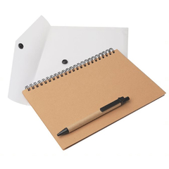 cuaderno ecologico anillado con bolígrafo. Regalo ecológico para clientes con logo