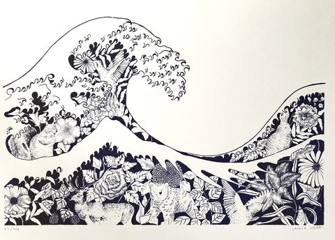 Serigrafía Ola Azul Oscuro