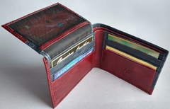 Billetera en Cuero Color Azul/Rojo en internet