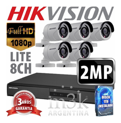KIT HIKVISION DVR 8 + 5 CAMARAS + DISCO --KIT HIK 2 8-5 HD