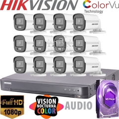 Kit HIKVISION Dvr 16 + 12 CAMARAS + Disco - KIT HIK 2 COLOR VU AUDIO 16-12 HDD