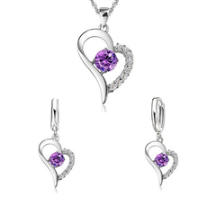 Set corazón morado (aretes colgantes + colgante) en internet