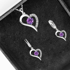 Set corazón morado (aretes colgantes + colgante) - comprar en línea