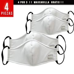 4 POR 3 Mascarillas/cubrebocas Anti-Microbianas con fibra de plata (BLANCO)