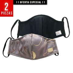 Mascarilla/cubrebocas 2pz con Fibra Anti-Microbiana SILVADUR ® NEGRO + MARMOL