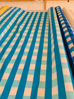 CUADRILLE TURQUESA + CELESTE / TUSOR CRUDO