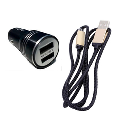 Cargador Auto 2 USB 2.4 Aluminio con Cable V8
