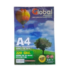 Papel Fotográfico A4 220 Grs Doble Faz Global x 20 Unid