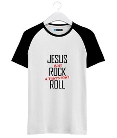 Camiseta Raglan Jesus Minha Rocha Rock Roll Gospel