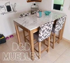 Mesa Barra De Petiribi Desayunador Carrara + Banquetas. - tienda online