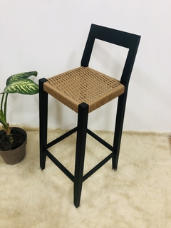 Taburete Laqueado Negro Tejido Con Cabo Nautico - tienda online