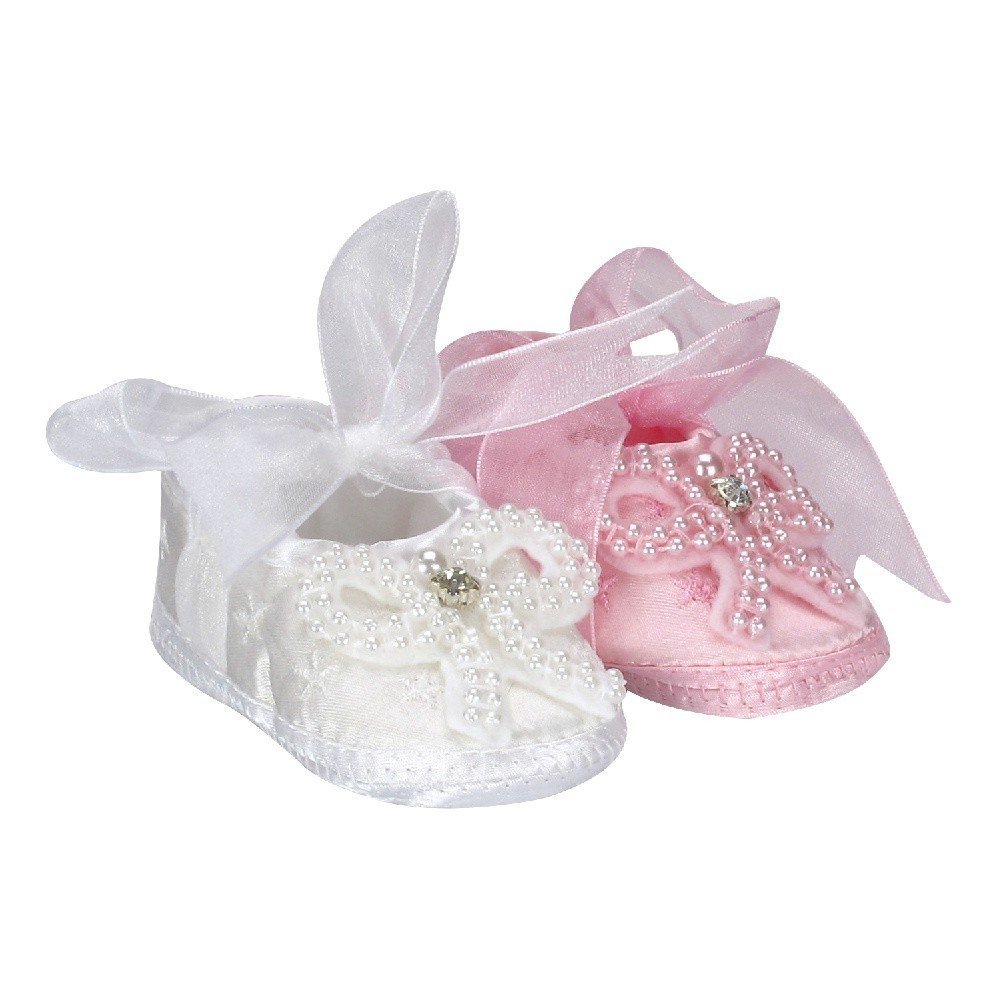 Sapatinho de bebe em tecido 0 a 4 meses branco ou rosa Cetim