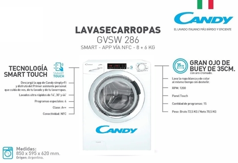 LAVASECARROPAS CANDY GVSW286 - ELECTRO