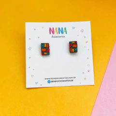 Aros Artesanales Zara Cuadros Multicolor