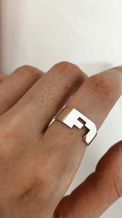 ANILLO SELLO INICIAL F PLATA 925
