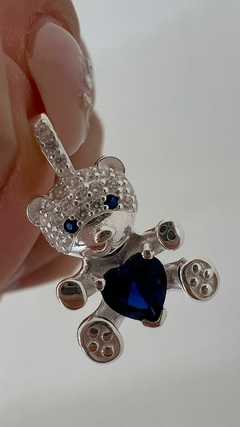 DIJE OSITO CORA AZUL PLATA 925