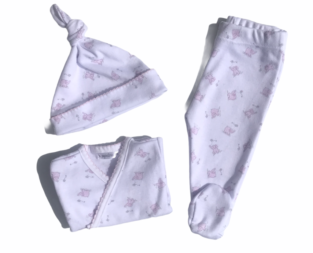 Ajuar de Bebe, Conjunto Elefantes: Batita + Ranita + Gorro