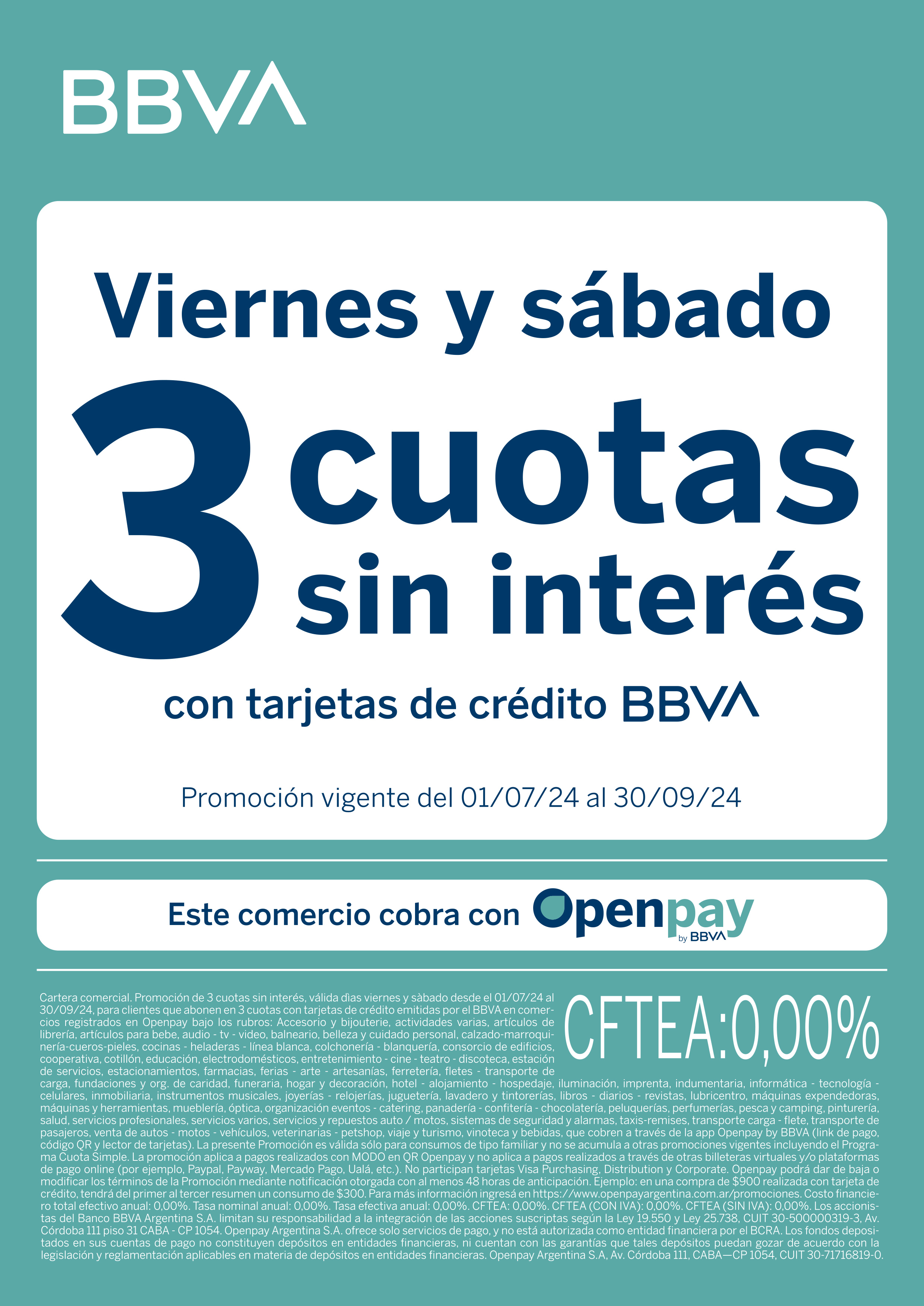 3 cuotas sin interes viernes y sabados