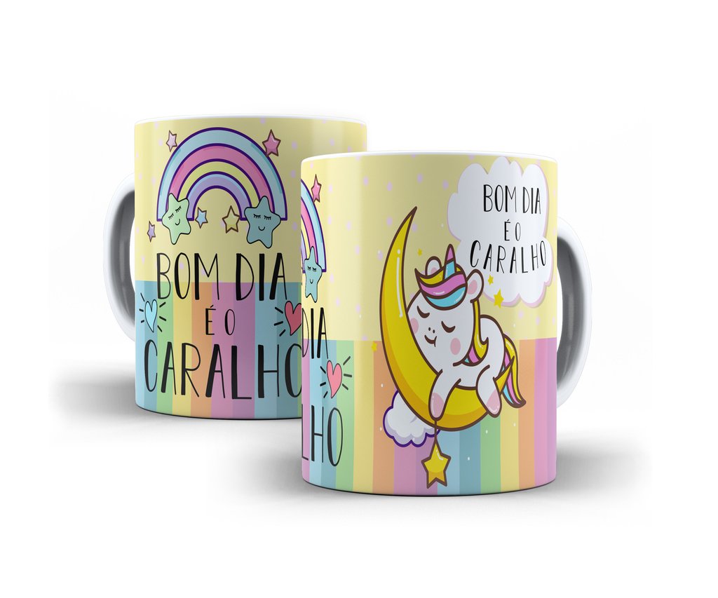 Caneca Branca de Cerâmica Unicórnio Indelicado Bom dia é o Caralho Mod 01 Caneca Branca de Cerâmica Unicórnio Indelicado Bom dia é o Caralho Mod 01