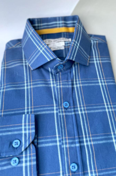 Camisa longa 100% algodão fio 80 azul - comprar online