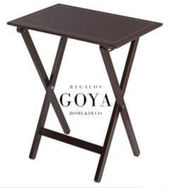 Mesa Auxiliar Plegable de Roble y Ecocuero