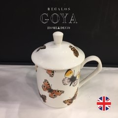 Mug Tea For One (UK) Con Tapa y Filtro Acero Butterfly - Porcelana Inglesa
