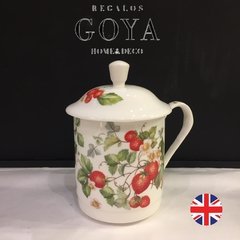 Mug Tea For One (UK) Con Tapa y Filtro Acero Strawberry - Porcelana Inglesa